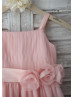 Pink Chiffon 30D flowers Straps Knee Length Flower Girl Dress 